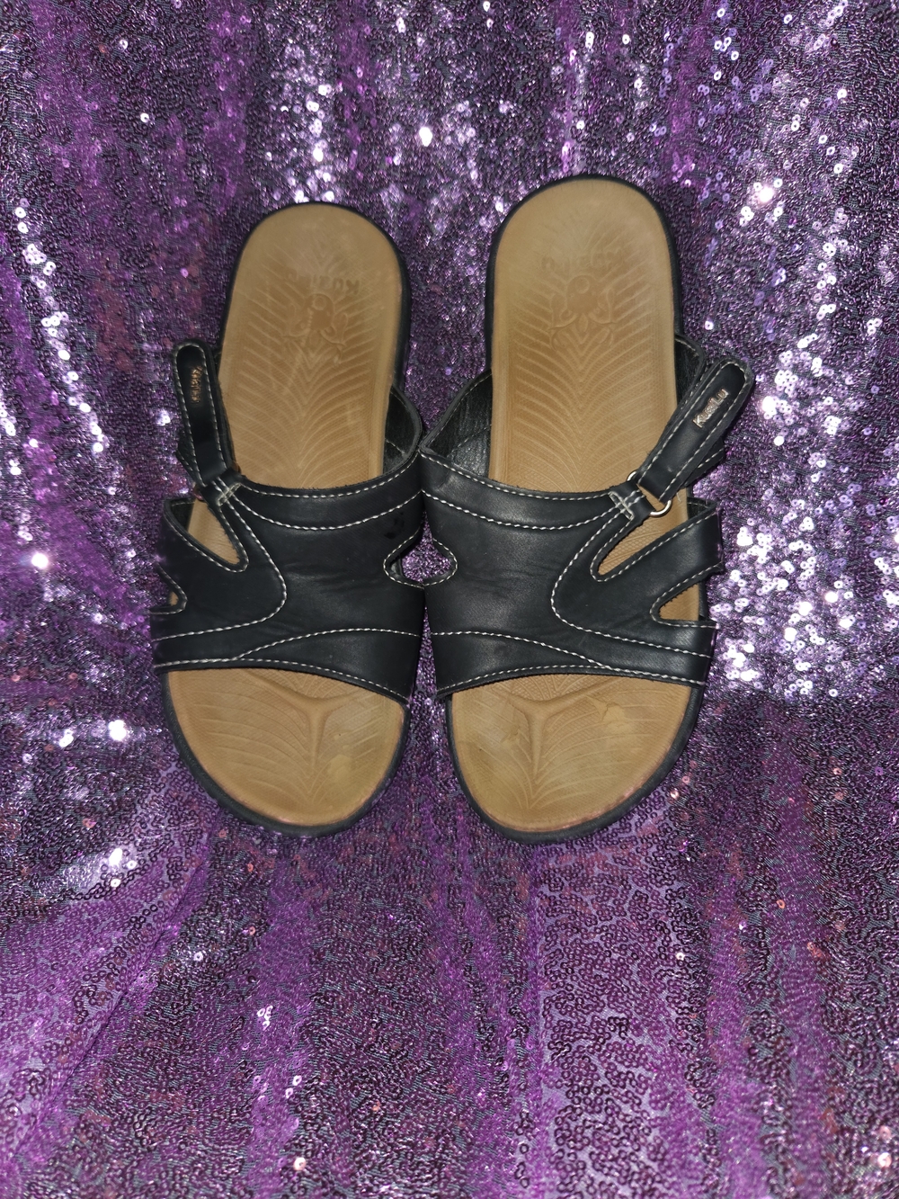 Women's Black Slide Sandals with Cushioned Footbed